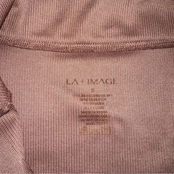 LA + Image Brown Ribbed Half Zip Mock Neck Cropped Long Sleeve Top Size Small - Picture 9 of 9